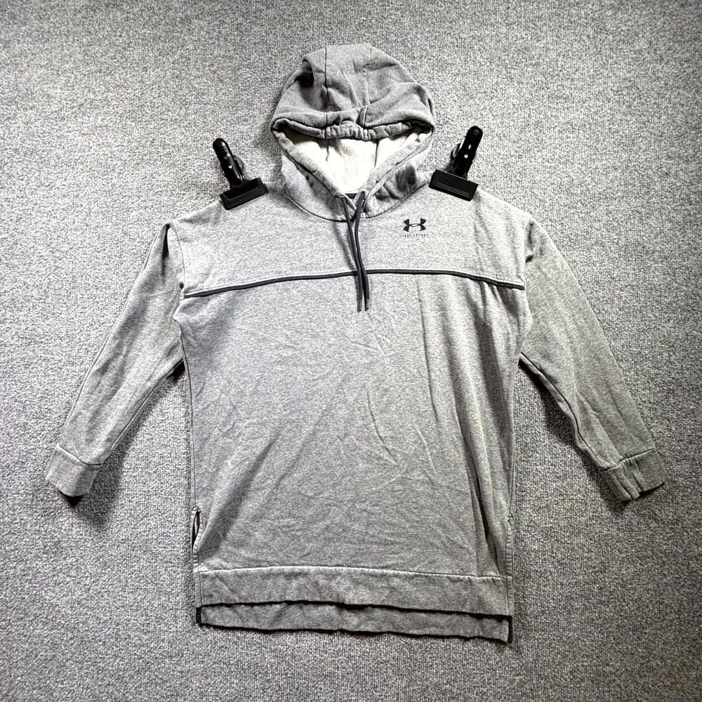Under Armour Pullover Hoodie Men's Large Heather Gray Fleece Loose Tennis Tail